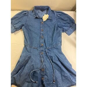 Indulge Instyle Womens Blue‎ Denim Puff Sleeve Button Up Shirt Dress Medium NWT